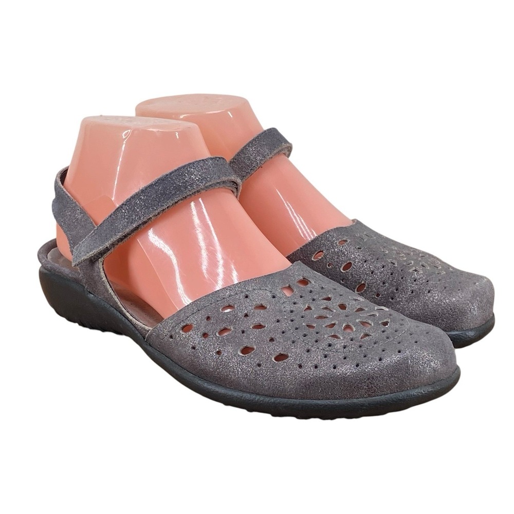 Naot Arataki Gray Perforated Mary Jane Slingback Shoes Women's 39 US 8-8.5